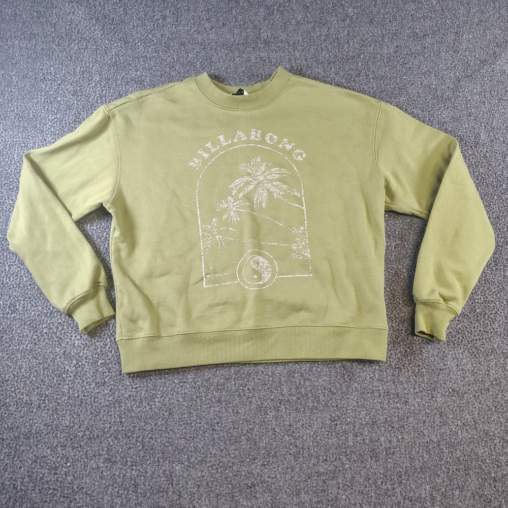 Y2k Billabong Sweatshirt Womens XS Green Graphic Pullover Crew